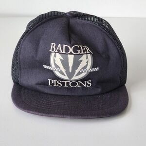 Vintage Badger Pistons Trucker Hat Baseball Cap Snapback 80s‎ 90s Black Industry